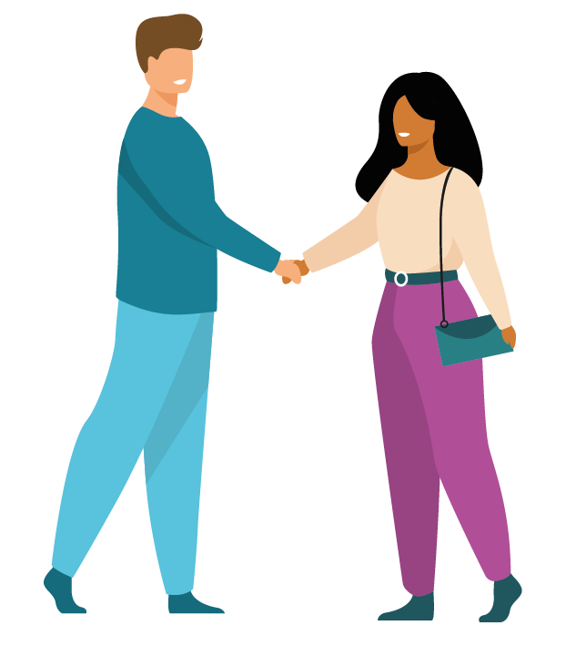 illustratie van man en vrouw die elkaar de hand schudden illustratie van man en vrouw die elkaar de hand schudden